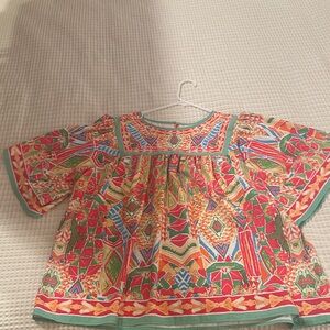 Multicolor Geometric Peasant Blouse - Women's Bright Patterned Top